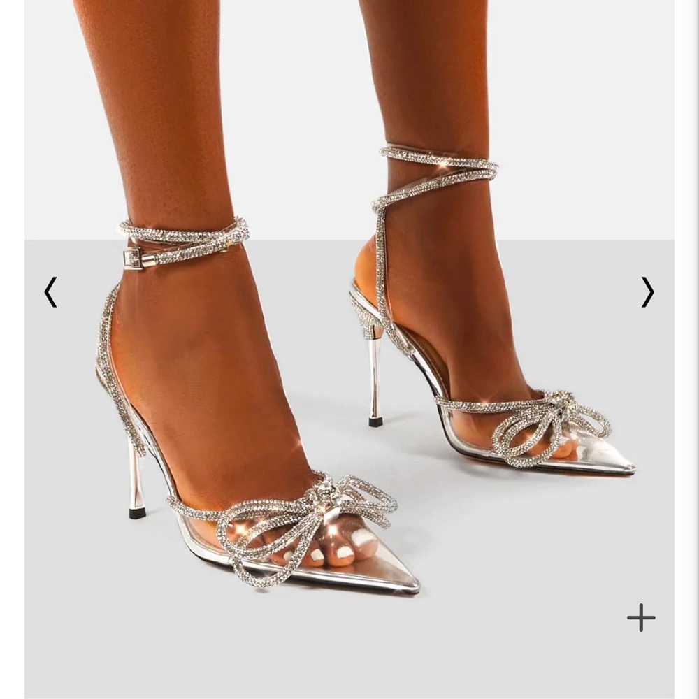 MIDNIGHT CLEAR PERSPEX WRAP AROUND DIAMANTE BOW HIGH HEEL